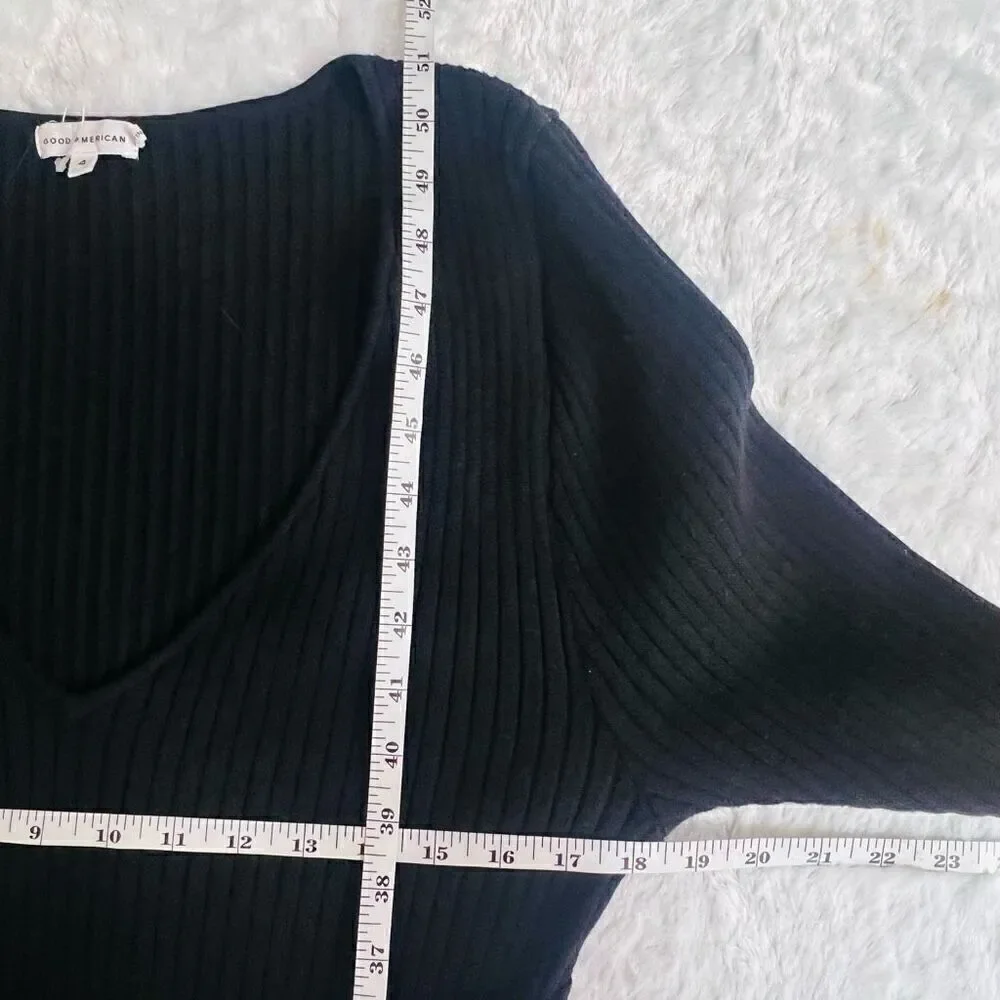 Good American Womens Black Ribbed Tie Waist Long Sleeve Sweater Dress Sz 4 NWOT